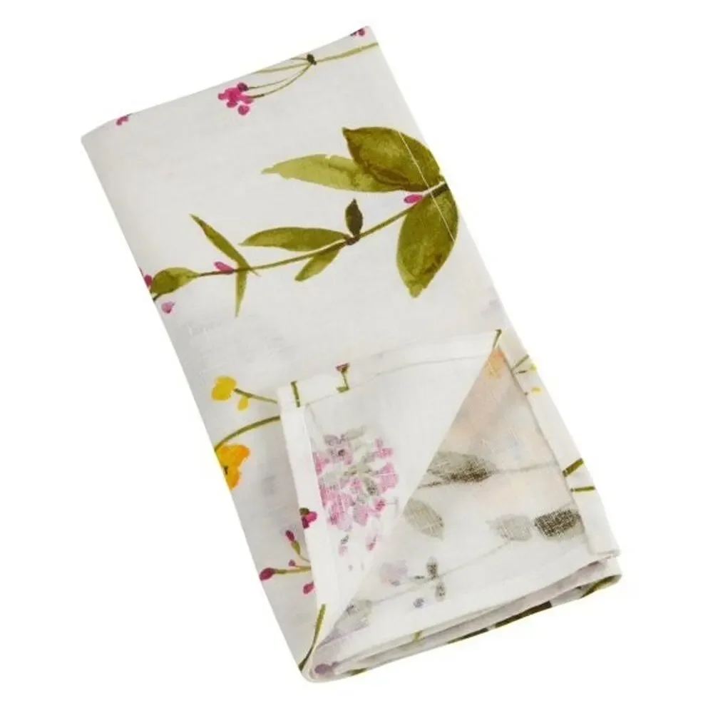 NWT Saro Lifestyle Botanical Garden 100% Linen Table Runner & 8 Napkins Floral S